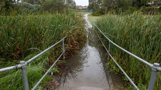 The flooded pathway back in April. Picture: Kylie Else