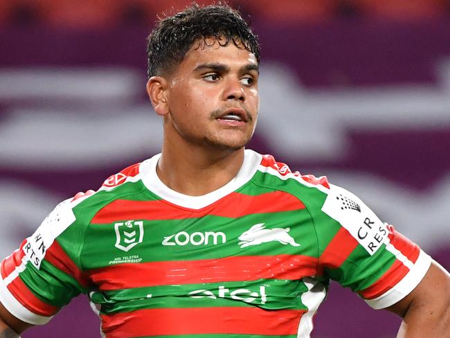 Latrell Mitchell of the Rabbitohs is seen during the round two NRL match between the Brisbane Broncos and South Sydney Rabbitohs at Suncorp Stadium in Brisbane, Friday, March 20, 2020. (AAP Image/Darren England) NO ARCHIVING, EDITORIAL USE ONLY