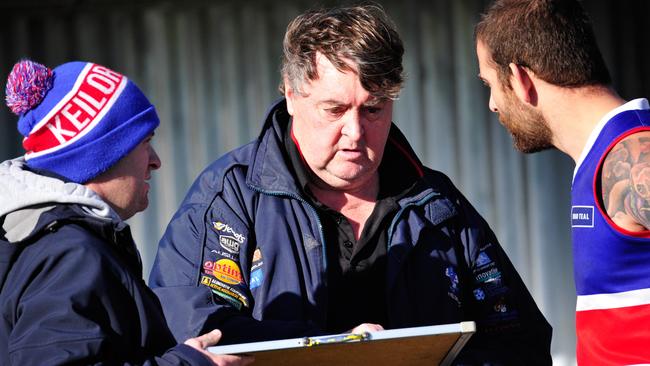 Keilor coach Mick McGuane shifts the magnets. Picture: Jamie Morey