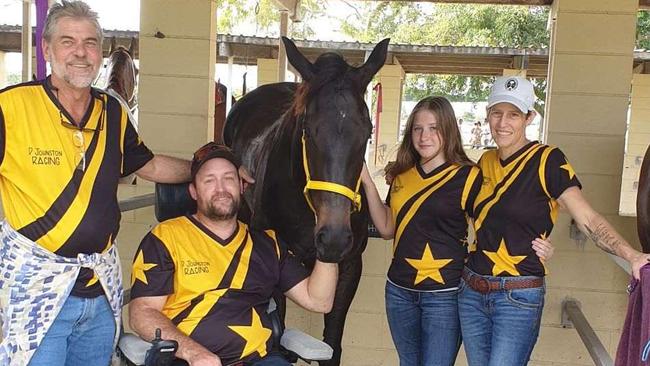 Darryl Johnston (second from left) with horse Beautiful Chelsey and owner Peter Kopp (left), daughter Ava and partner Natalea Summers.