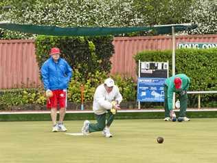 GOOD SHOT: North Toowoomba Bushrangers player Jason Grundon sends down a bowl against Booval Swifts in the men's pennants final played last Saturday. Picture: Kevin Farmer