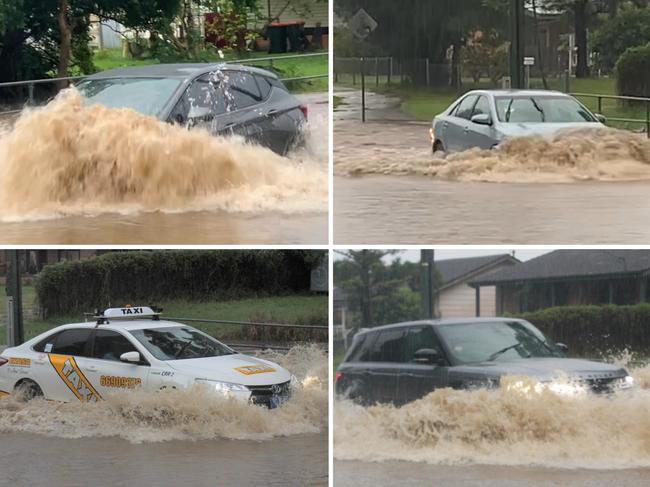 Cars drive into floodwaters on Bray St Coffs Harbour.