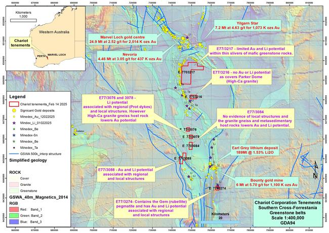 Map of the Chariot applications and selected lithium and gold mines. Pic: CC9