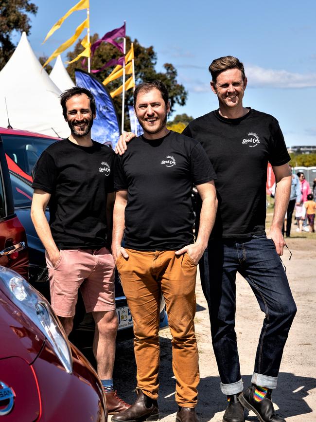 The Good Car Company co-founders Sam Whitehead, Anthony Broese van Groenou, Anton Vikstrom. Source: Supplied.