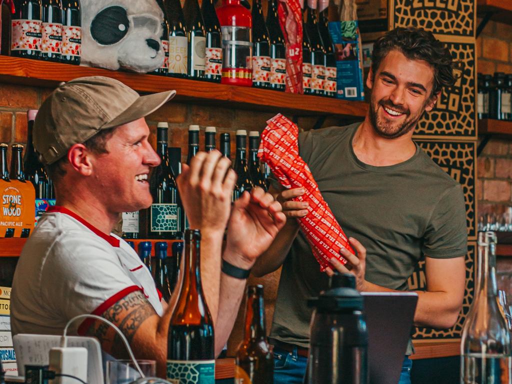 Unico Zelo's Brendan Carter (left) hosting a night a function and one half of the mastermind behind the winery. Picture: The Cru