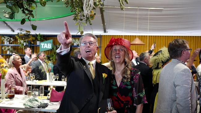 Tabcorp chairman Bruce Akhurst in the TAB marquee on Melbourne Cup day. Picture: Luis Enrique Ascui