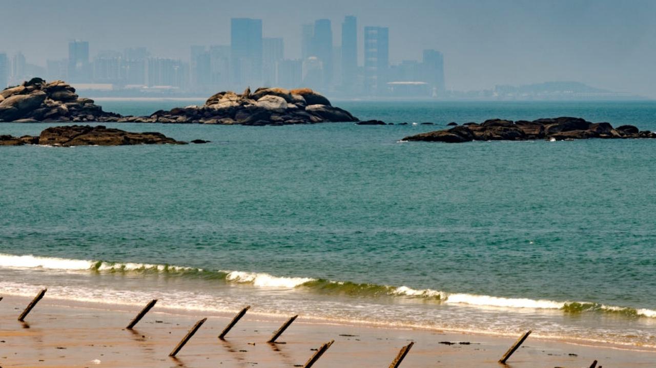 Military installations on Kinmen’s beach facing China. Picture: Alberto Buzzola/LightRocket via Getty Images.