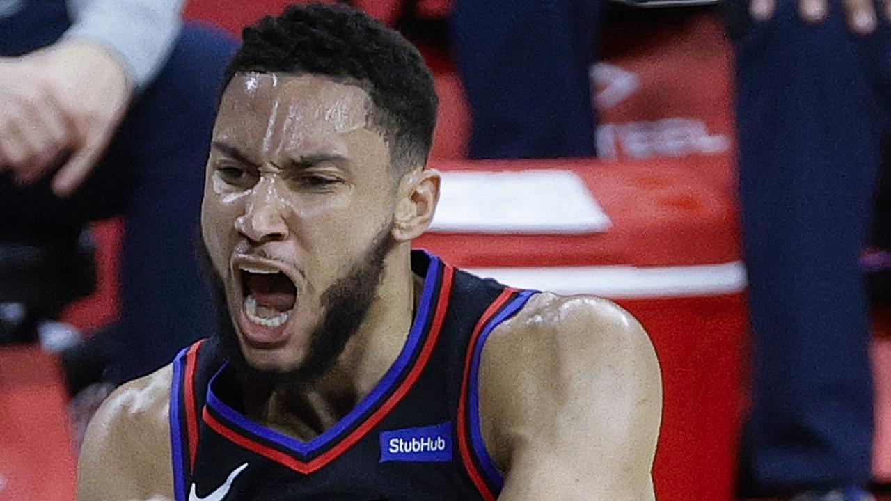 PHILADELPHIA, PENNSYLVANIA - MAY 26: Ben Simmons #25 of the Philadelphia 76ers celebrates a dunk during the first quarter against the Washington Wizards during Game Two of the Eastern Conference first round series at Wells Fargo Center on May 26, 2021 in Philadelphia, Pennsylvania. NOTE TO USER: User expressly acknowledges and agrees that, by downloading and or using this photograph, User is consenting to the terms and conditions of the Getty Images License Agreement. (Photo by Tim Nwachukwu/Getty Images)