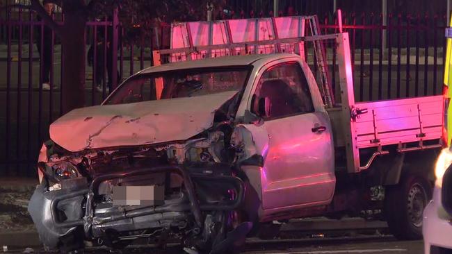 Up to a dozen crews including critical care paramedics and doctors arrived at the scene to find the Toyota utility destroyed and Toyota sedan rolled, trapping the driver and passengers inside. Picture: TNV