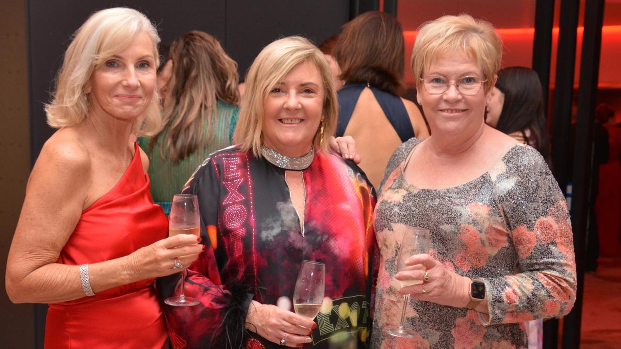 he 2024 FNQ Salvos Champs Ruby Ball at Cairns Convention Centre: Julie Hippisley, Jean Wilson and Deb Newman. Picture: Bronwyn Farr