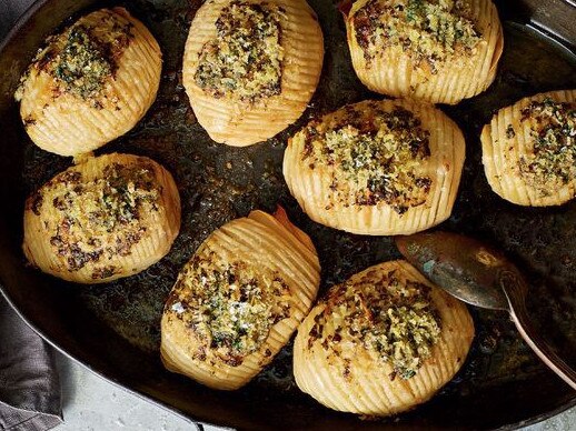 Crunchy parmesan and herb hasselback potatoes.