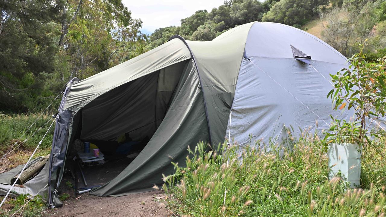 Rising homelessness is seeing people camping at Perry's Bend near Port Noarlunga. Picture: Brenton Edwards