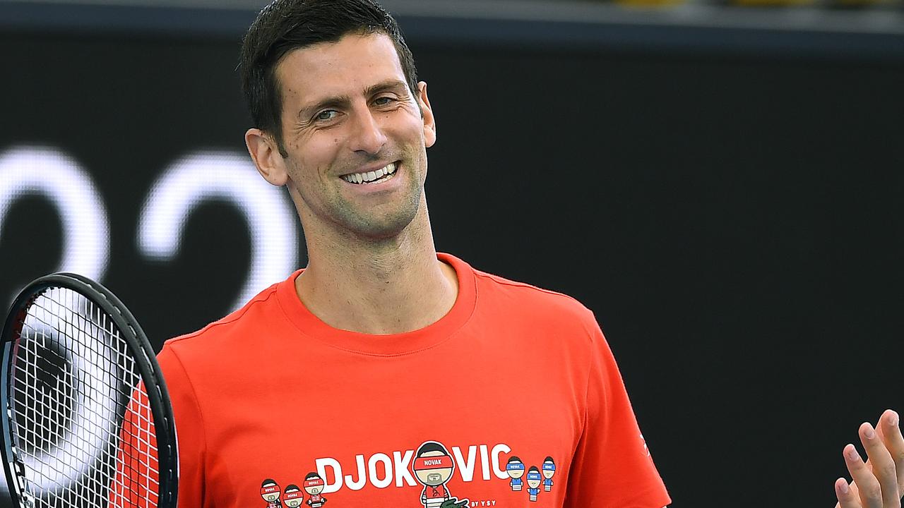 Novak Djokovic after returning to the court. Picture: Getty Images