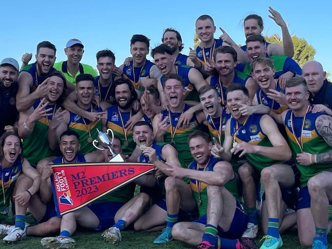 Golden Grove celebrates its second premiership in a row. Picture: Golden Grove Football Club