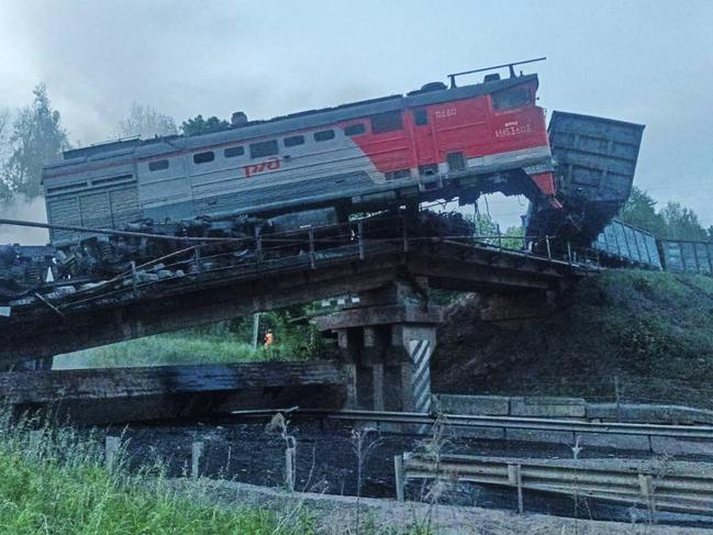 View of a damaged bridge after the crash of a freight train in Russia's Kursk region, which borders Ukraine. Picture: Acting Governor of the Kursk Region Alexander Khinshtein via AP