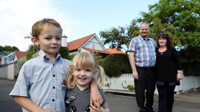 Elissa and Janis Auzins with their kids, Alexis and Ben, in Cremorne. Picture: Brianne Makin