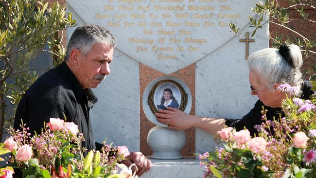 George and Christina Halvagis at their daughter’s grave.