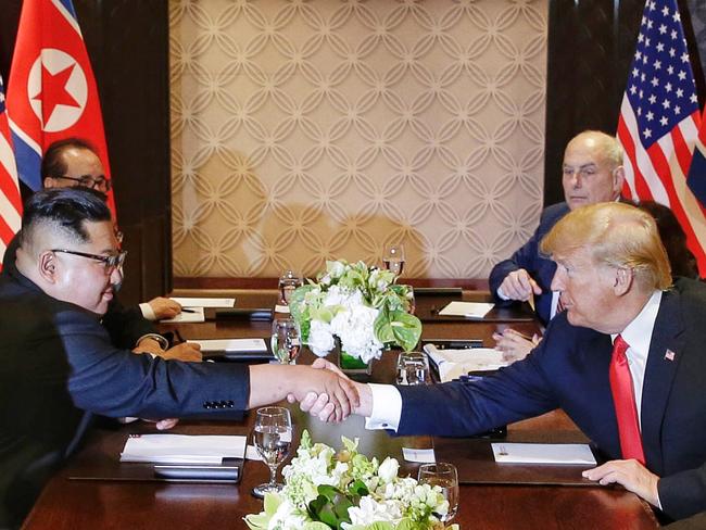 The groundbreaking handshake between US President Donald Trump and North Korea leader Kim Jong-un was a long time coming. Picture: AP