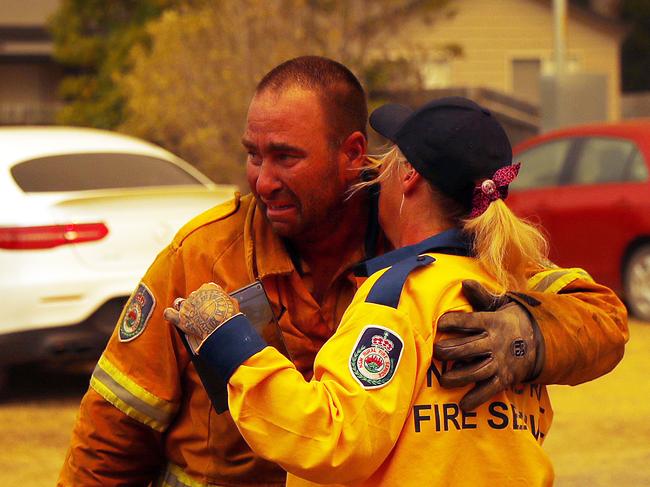 Firefighter Matt Eyles moments before he went for a third mission to the fire front, when he saved Mick Duggan’s home. Picture: Sam Ruttyn