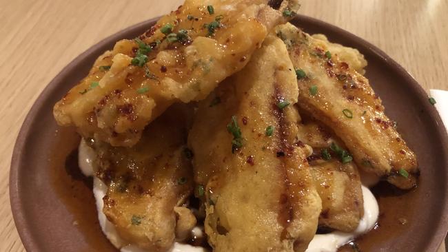 Tempura pumpkin with spicy maple syrup and creamed fetta at Koyo, Prospect.