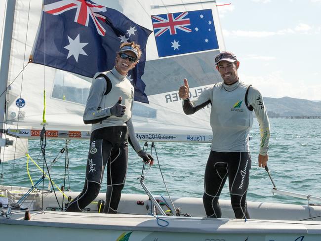 Ryan (left) and Belcher celebrate their win at the 2014 world championships.