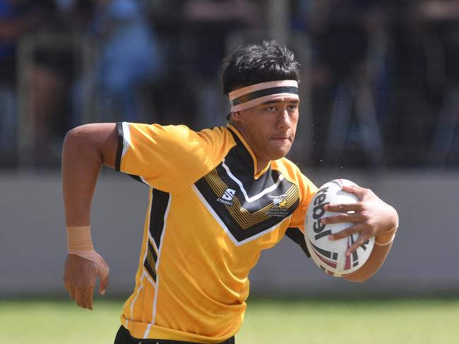 Capricornia’s Nehemiah Wuatai-Davis in action at the Queensland School Rugby League Championship Finals in Townsville. Grand final. Picture: Evan Morgan