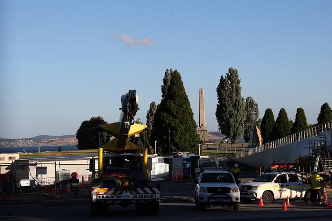 Construction of the Bridge of Remembrance across the Tasman Highway in Hobart. Picture: NIKKI DAVIS-JONES