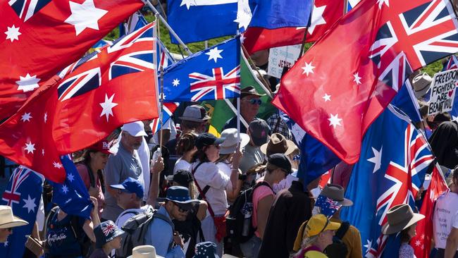 Authorities have urged people in Canberra to avoid major roads in Canberra as protesters move towards Parliament House. Picture: NCA NewsWire / Martin Ollman