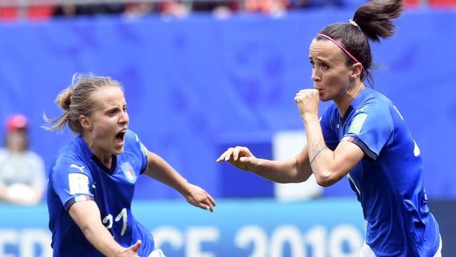 Italy's midfielder Barbara Bonansea sucks her thumb after scoring a goal against Australia at the World Cup