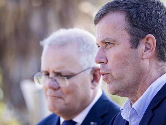 Australian Prime Minister Scott Morrison with federal Trade and Tourism Minister Dan Tehan. Picture: NCA NewsWire / Nicole Cleary