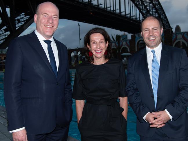 Trent Zimmerman MP making the funding promise with North Sydney Mayor Jilly Gibson and Treasurer Josh Frydenberg. Picture: AAP IMAGE / MONIQUE HARMER