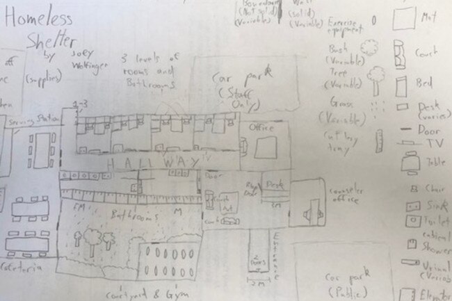 Joey Wolfinger, Year 6, from Blaxland Public School in the Blue Mountains has designed a building named House of Hope as temporary accommodation for homeless people, and a place to provide them with support and help to find permanent housing.