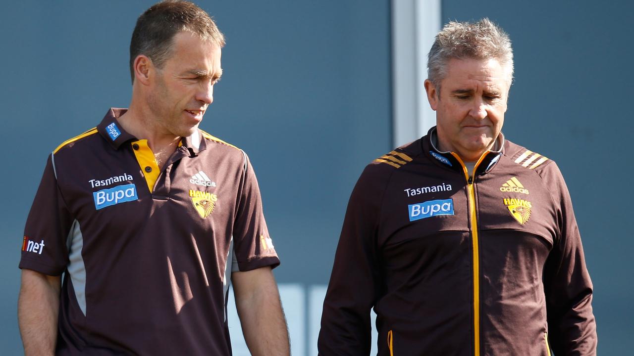 Alastair Clarkson and Chris Fagan at Hawthorn in 2014. Picture: AFL Media