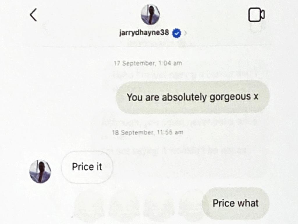 Instagram messages between Jarryd Hayne and the woman he was convicted of sexually assaulting. Pictures: Supplied.
