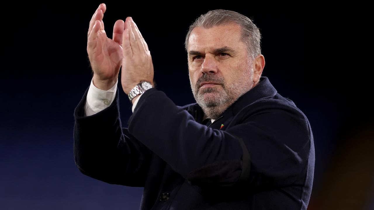 LONDON, ENGLAND - OCTOBER 27: Ange Postecoglou, Manager of Tottenham Hotspur, acknowledges the fans after the team's victory during the Premier League match between Crystal Palace and Tottenham Hotspur at Selhurst Park on October 27, 2023 in London, England. (Photo by Alex Pantling/Getty Images)