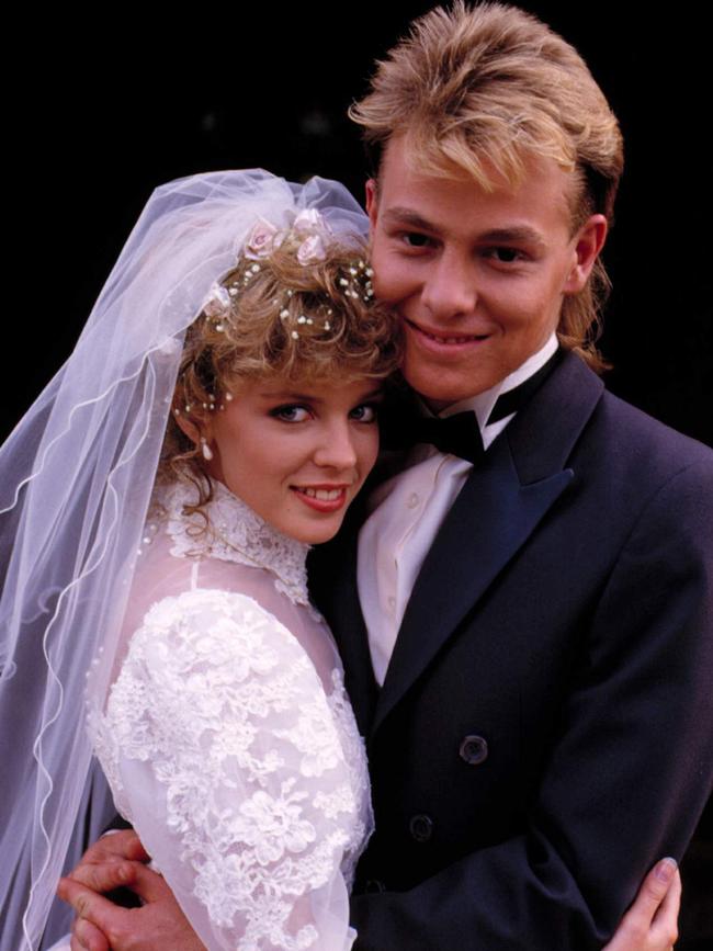 Kylie Minogue and Jason Donovan as Scott and Charlene. Supplied: Network Ten.