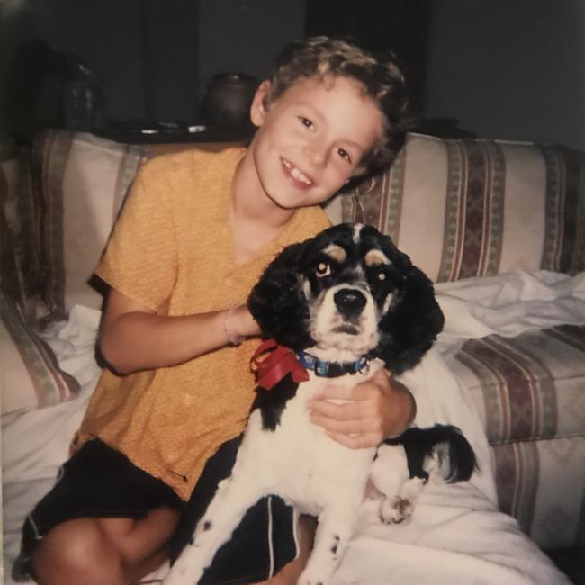 Callan McAuliffe with his dog, Kirby.