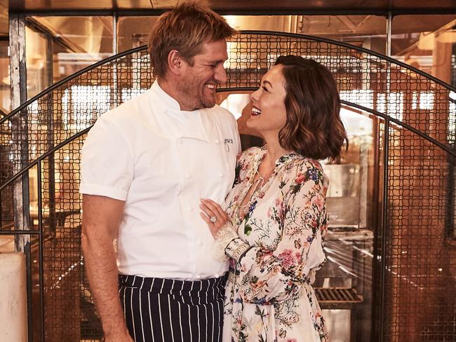 Curtis Stone and wife Lindsay Price at Gwen pre-COVID-19. Picture: Chris Mohen