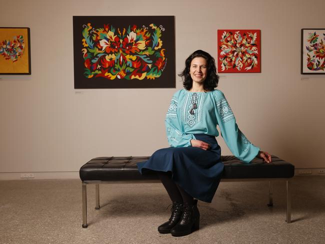 Solo exhibition 'The Dance of Colours' at Moonah Arts Centre by Ukrainian artist Anna Mykhalchuk who now lives in Hobart since the war began in Ukraine.  Picture: Nikki Davis-Jones