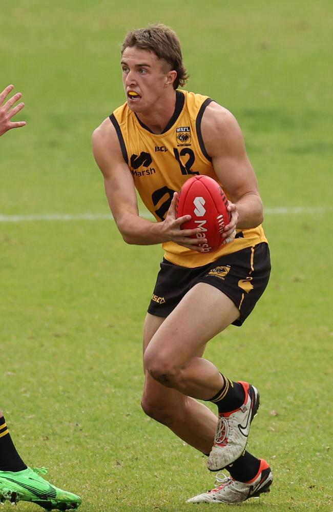 The Eagles would hope that Peel youngster Bo Allan slips to the second round. Picture: Will Russell/AFL Photos/via Getty Images)