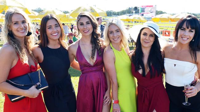 Out and about at the Ladies Oaks day, Sunshine Coast Turf Club, are Sanna Vehvilaeinen, Maddie Walker, Krystal Gray, Steph Hewetson, Anna Houghton and Lisa Kerr.
