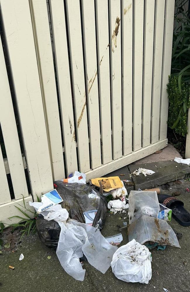 Human waste is smeared on a resident’s front gate. Picture: Supplied