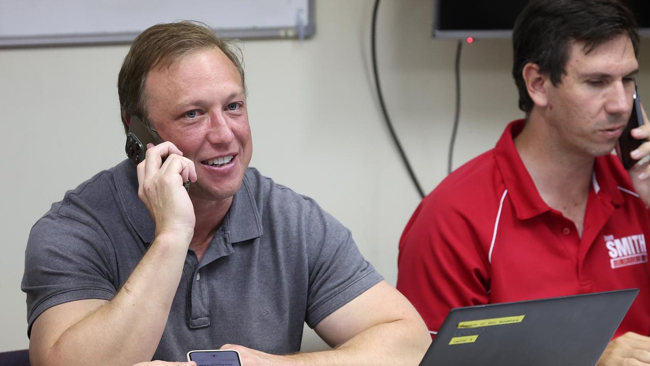 Premier Steven Miles working the phones in Bundaberg. Picture: Liam Kidston