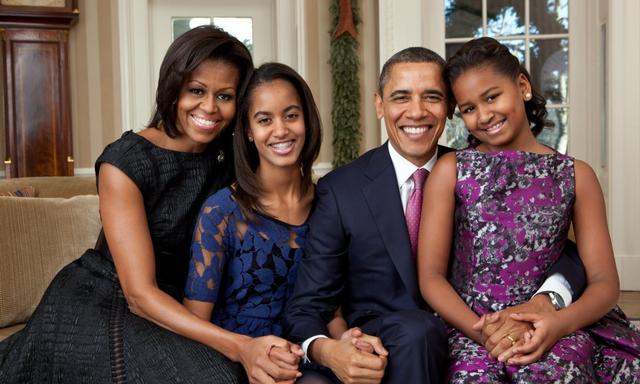 President Barack Obama, First Lady Michelle Obama, and their daughters, Sasha and Malia, sit for a family portrait in the Oval Office, Dec. 11, 2011. (Official White House Photo by Pete Souza) This official White House photograph is being made available only for publication by news organizations and/or for personal use printing by the subject(s) of the photograph. The photograph may not be manipulated in any way and may not be used in commercial or political materials, advertisements, emails, products, promotions that in any way suggests approval or endorsement of the President, the First Family, or the White House.Ê