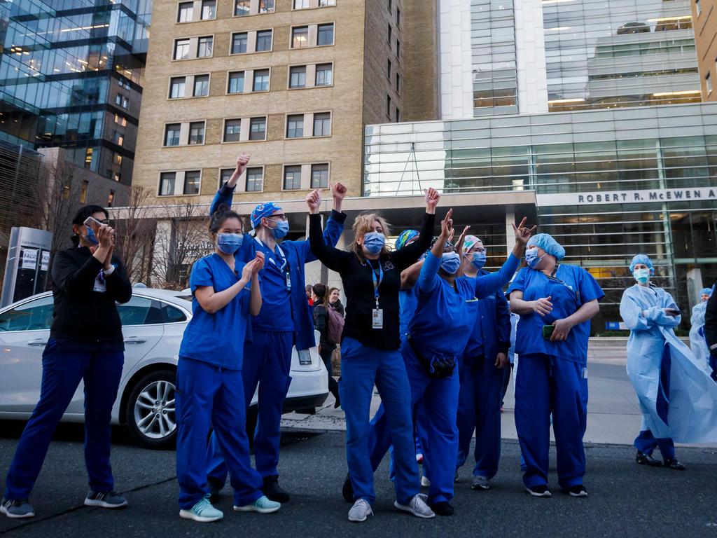 Medical workers outside a Toronto hospital. Canada has approved the Pfizer vaccine for use. Picture: AFP