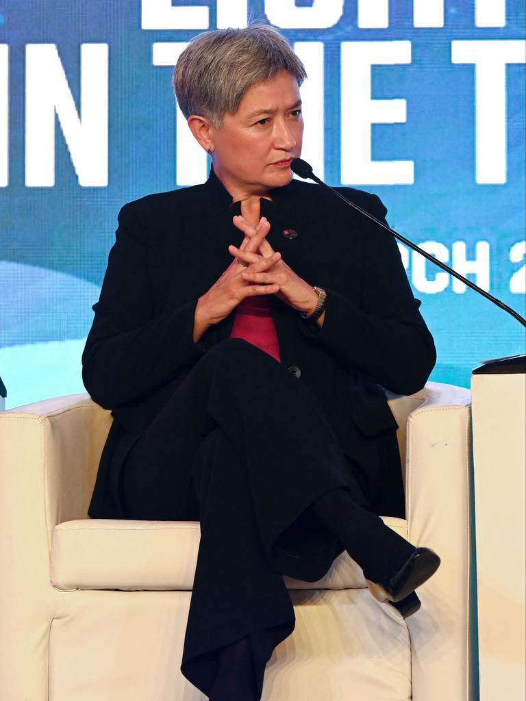 Australian Foreign Minister Penny Wong attends the Indo-Pacific Quad panel discussion to announce the formation of a new counter-terrorism group. Picture: AFP