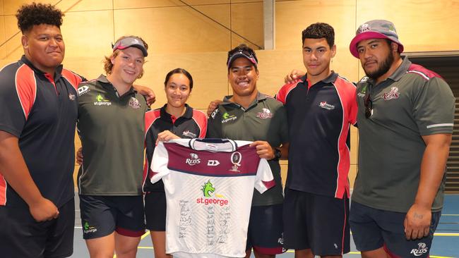 Reds visiting Pimpama State Secondary College to reconnect team with fans. Jersey presentation to the school. Picture Glenn Hampson