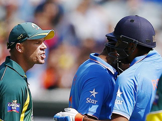 Australia v India Picture:Wayne Ludbey David Warner & Rohit Sharma argue