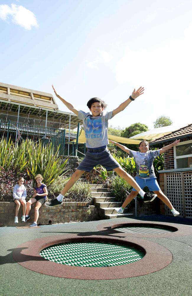 Stewart House in Curl Curl, a place for country kids to give them a break from current circumstances. Nick 11 and Matthew 11 jumping on trampolines.