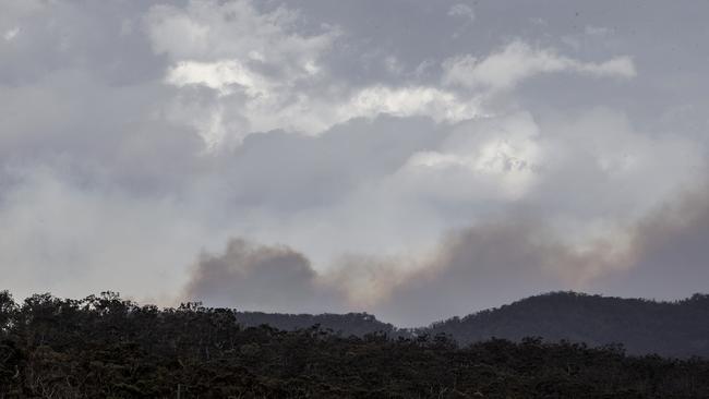 Smoke is seen from the Good Good fire on Thursday. Picture: Jenny Evans/Getty Images